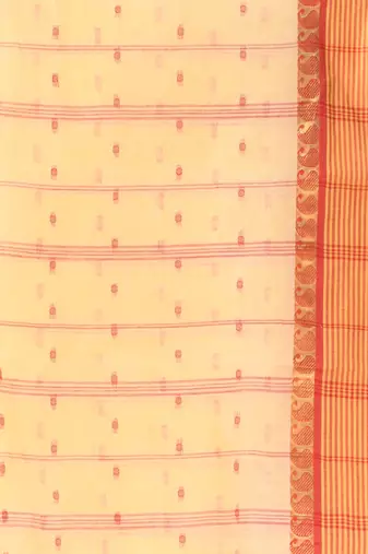 Women's tant cotton kolkini saree for women white red without blouse