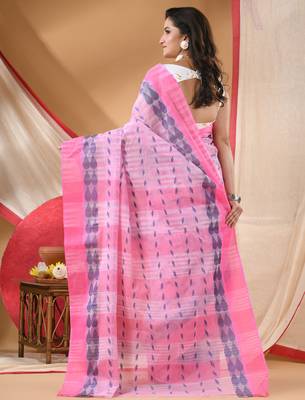 Women's tant cotton saree pearl design for woman pink without blouse 1
