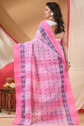 Women's tant cotton saree pearl design for woman pink without blouse