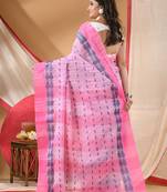 Women's tant cotton saree pearl design for woman pink without blouse