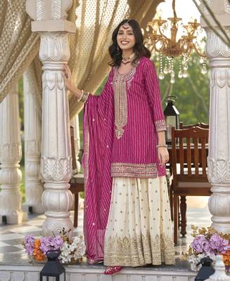 new stylish pink chinon sharara suit for women wedding wear 1