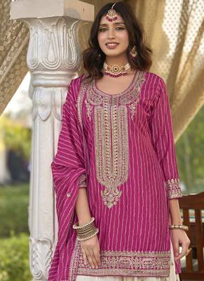 new stylish pink chinon sharara suit for women wedding wear 2