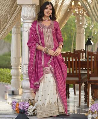 new stylish pink chinon sharara suit for women wedding wear 3