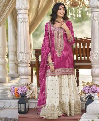 new stylish pink chinon sharara suit for women wedding wear 4