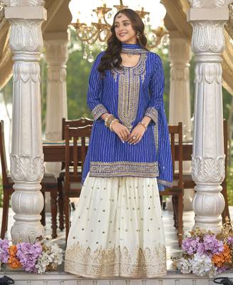 new stylish blue chinon sharara suit for women 1