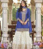 new stylish blue chinon sharara suit for women wedding wear