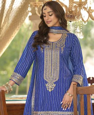 new stylish blue chinon sharara suit for women 2