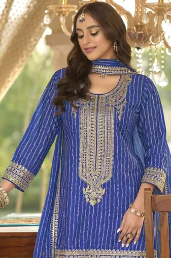 new stylish blue chinon sharara suit for women