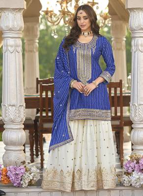 new stylish blue chinon sharara suit for women 3