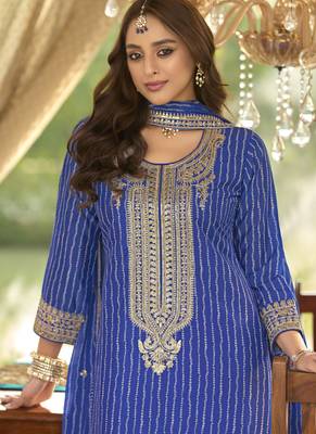 new stylish blue chinon sharara suit for women 4