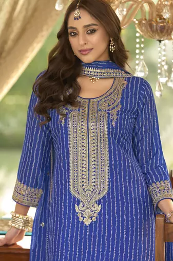new stylish blue chinon sharara suit for women