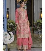 pakistani style chinon based long straight suit for women festival wear pink