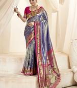 lavender & pink paithani silk blend zari weaving with tussel  wedding wear saree