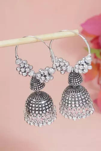 Ethnic silver oxidizedboho jhumka earrings for women 