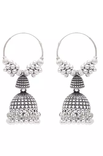 Ethnic silver oxidizedboho jhumka earrings for women 