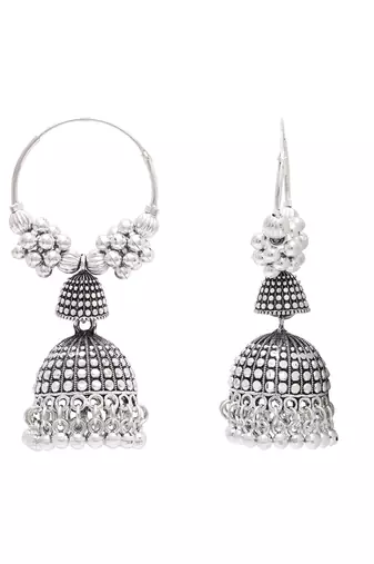 Ethnic silver oxidizedboho jhumka earrings for women 