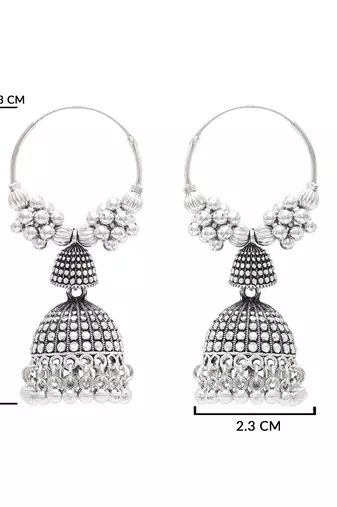 Ethnic silver oxidizedboho jhumka earrings for women 