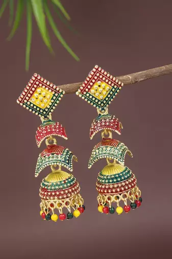 Multicolor meenakari jhumka earrings for women 