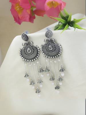 Ethnic silver oxidizedstyle dangle jhumka earrings for women (e3319ox) 1