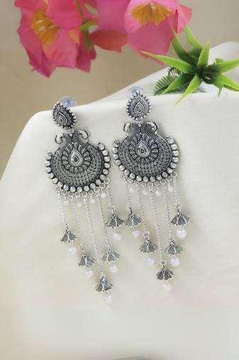 Ethnic silver oxidizedstyle dangle jhumka earrings for women (e3319ox)