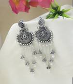 Ethnic silver oxidizedstyle dangle jhumka earrings for women (e3319ox)