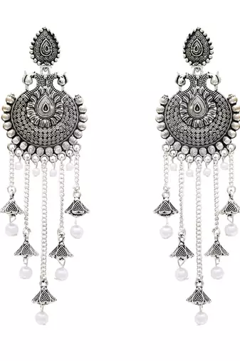 Ethnic silver oxidizedstyle dangle jhumka earrings for women (e3319ox)