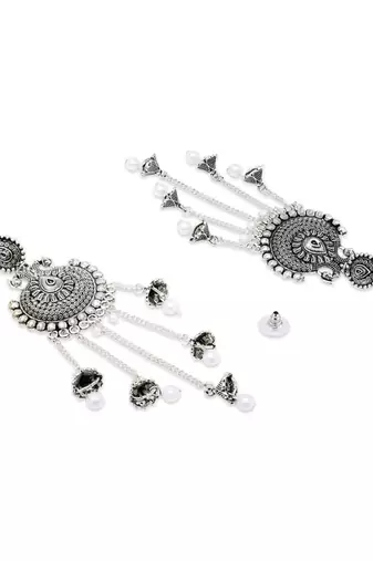 Ethnic silver oxidizedstyle dangle jhumka earrings for women (e3319ox)