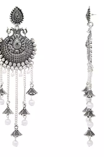 Ethnic silver oxidizedstyle dangle jhumka earrings for women (e3319ox)