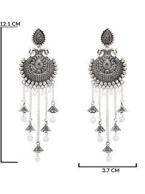 Ethnic silver oxidizedstyle dangle jhumka earrings for women (e3319ox) 5