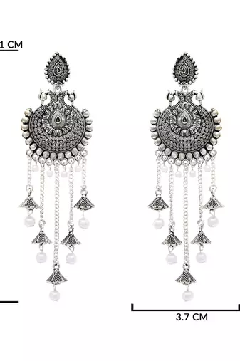 Ethnic silver oxidizedstyle dangle jhumka earrings for women (e3319ox)