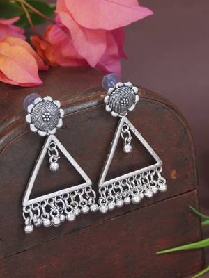 Ethnic silver oxidizedtriangle shaped dangle earrings for women  1