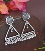 Ethnic silver oxidizedtriangle shaped dangle earrings for women 