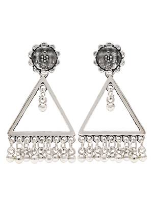 Ethnic silver oxidizedtriangle shaped dangle earrings for women  2