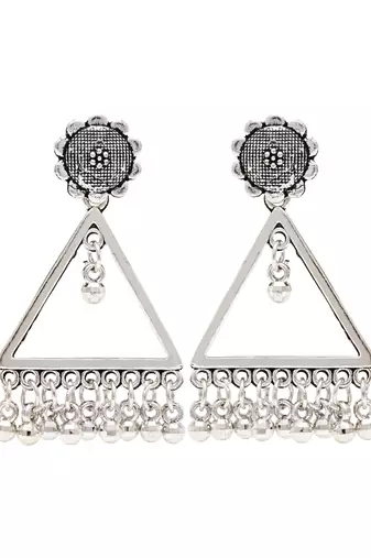 Ethnic silver oxidizedtriangle shaped dangle earrings for women 