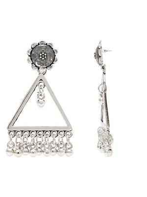 Ethnic silver oxidizedtriangle shaped dangle earrings for women  3
