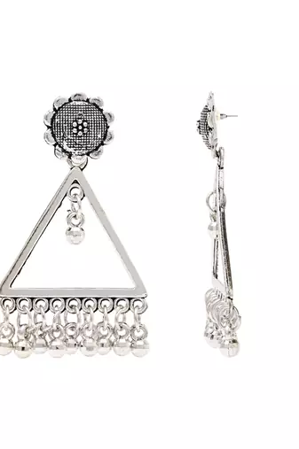 Ethnic silver oxidizedtriangle shaped dangle earrings for women 