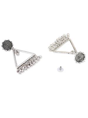 Ethnic silver oxidizedtriangle shaped dangle earrings for women  4