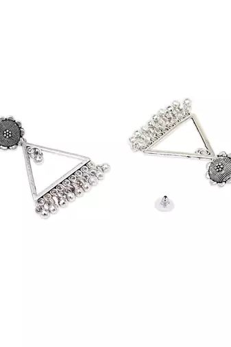 Ethnic silver oxidizedtriangle shaped dangle earrings for women 