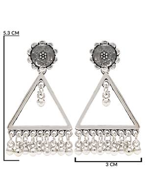 Ethnic silver oxidizedtriangle shaped dangle earrings for women  5