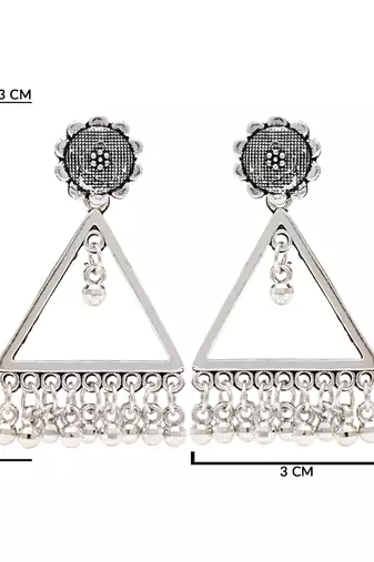 Ethnic silver oxidizedtriangle shaped dangle earrings for women 