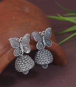 Ethnic silver oxidizedbutterfly jhumka earrings 