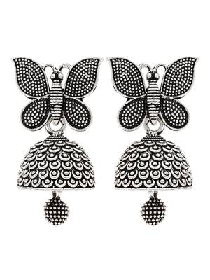 Ethnic silver oxidizedbutterfly jhumka earrings  2