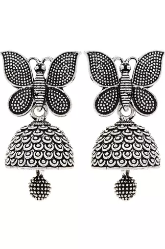 Ethnic silver oxidizedbutterfly jhumka earrings 