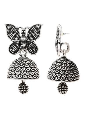 Ethnic silver oxidizedbutterfly jhumka earrings  3