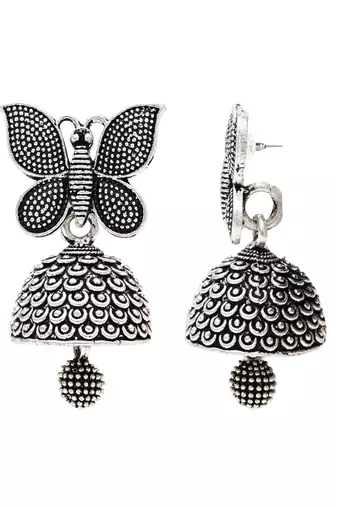 Ethnic silver oxidizedbutterfly jhumka earrings 