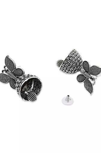 Ethnic silver oxidizedbutterfly jhumka earrings 