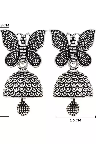 Ethnic silver oxidizedbutterfly jhumka earrings 