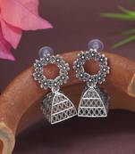 Ethnic silver oxidizedstyle dangle jhumka earrings for women 