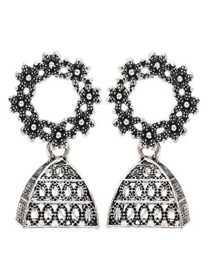 Ethnic silver oxidizedstyle dangle jhumka earrings for women  2