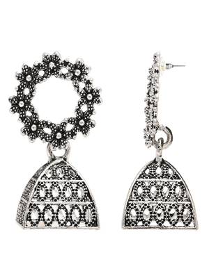 Ethnic silver oxidizedstyle dangle jhumka earrings for women  3